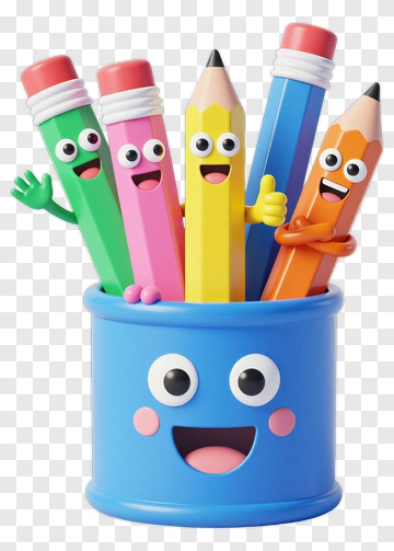 Cartoon Pencil Holder With Colorful Pencils PNG