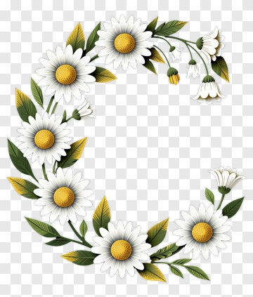Floral Letter C With Daisies And Leaves PNG