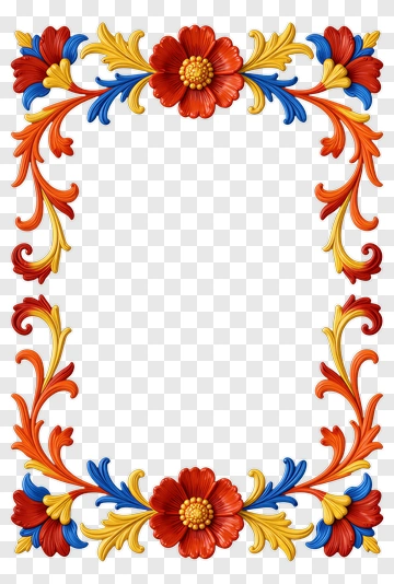 Colorful Floral Frame Design PNG