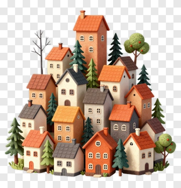 Colorful Cluster Of Cartoon Houses PNG