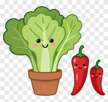 Cartoon Lettuce And Red Chili Peppers PNG
