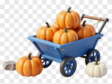 Pumpkin Cart Filled With Orange Pumpkins PNG