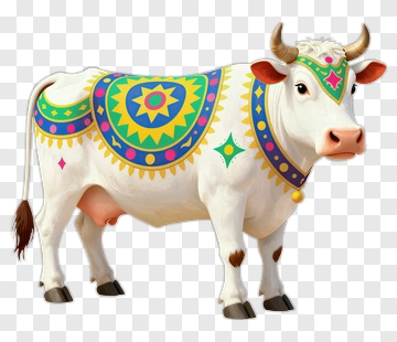 Colorful Cow With Decorative Blanket PNG