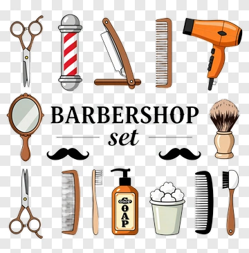 Barbershop Set With Tools And Accessories PNG