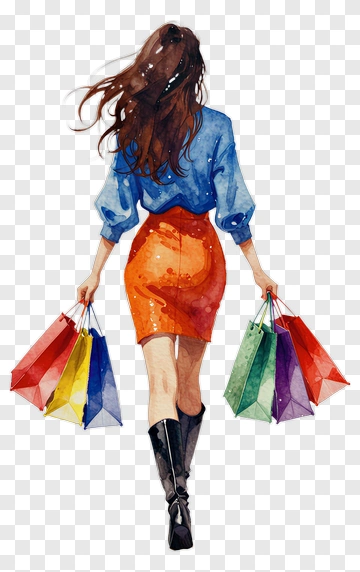 Woman Carrying Colorful Shopping Bags PNG