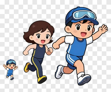Cartoon Family Running Together PNG
