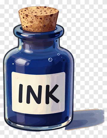 Blue Ink Bottle With Cork Stopper PNG