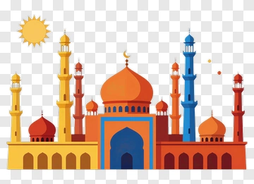Colorful Mosque With Minarets And Sun PNG