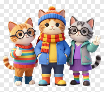 Cartoon Cats In Colorful Winter Outfits PNG