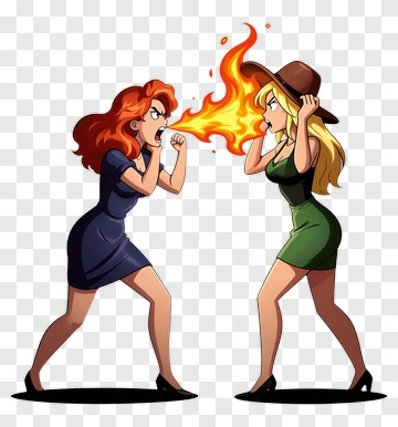 Cartoon Women Fighting With Fire PNG