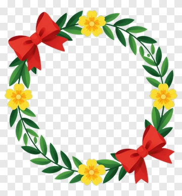 Floral Wreath With Red Bows PNG