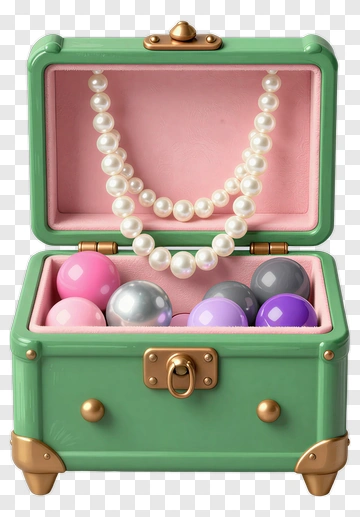 Jewelry Box With Colorful Balls And Pearls PNG
