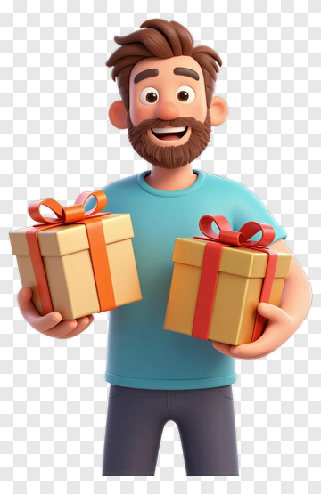 Cartoon Man Holding Two Gift Boxes PNG