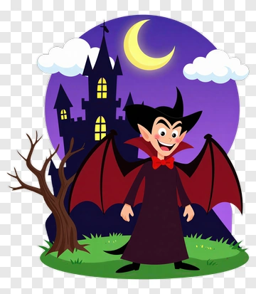 Cartoon Vampire Standing In Front Of A Castle PNG