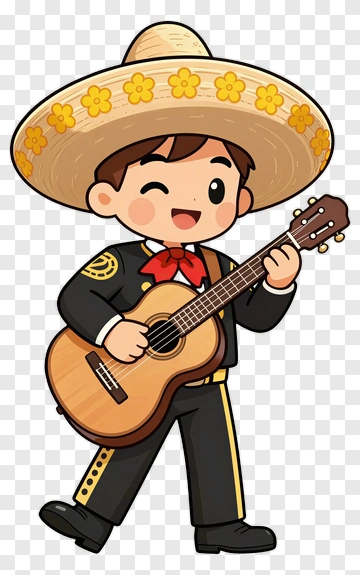 Cartoon Mariachi Boy Playing Guitar PNG
