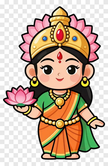 Cartoon Goddess Holding A Lotus Flower PNG