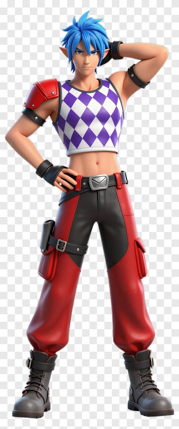 3D Character With Blue Hair And Stylish Outfit PNG