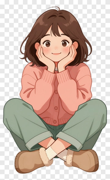 Cartoon Girl Sitting With Hands On Face PNG