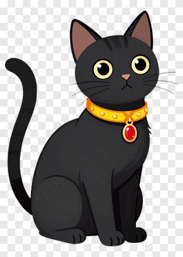 Cartoon Black Cat With Collar PNG