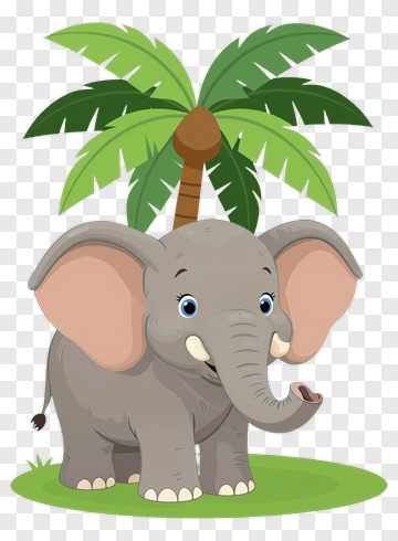 Cartoon Elephant Under A Palm Tree PNG