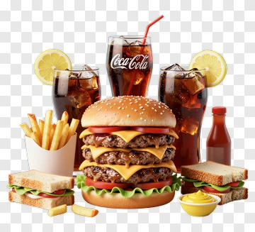 Delicious Burger Meal With Fries And Soft Drinks PNG