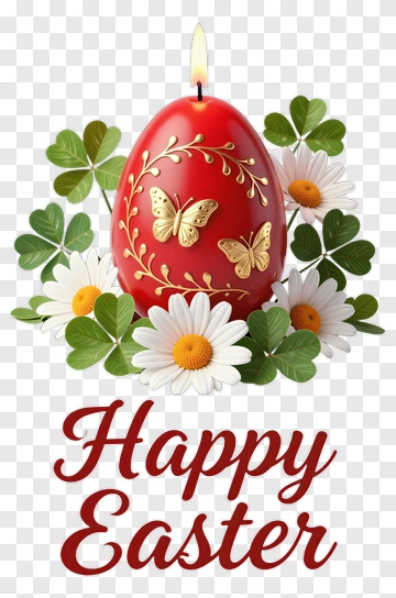 Red Easter Egg Surrounded By Daisies PNG