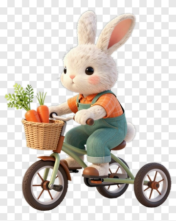 3D Rabbit Riding A Bicycle With Carrots PNG