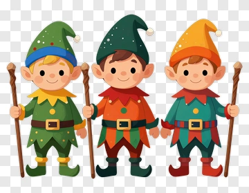 Cartoon Elves Holding Walking Sticks PNG