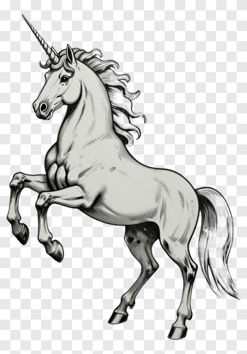 Unicorn Rearing Up In Vintage Style PNG