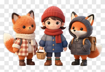 Cartoon Child With Two Foxes PNG