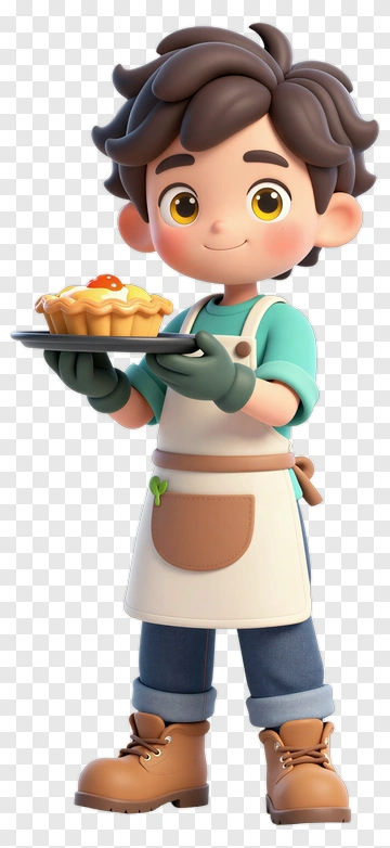 Cartoon Boy Holding A Pie PNG
