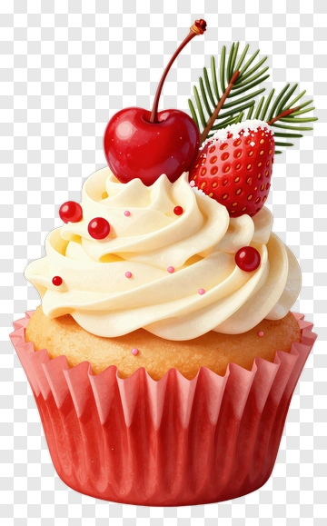 Cupcake With Cherry And Strawberry Topping PNG