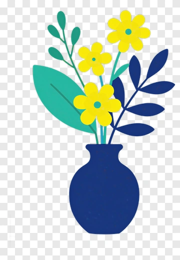 Colorful Flower Vase With Green Leaves PNG