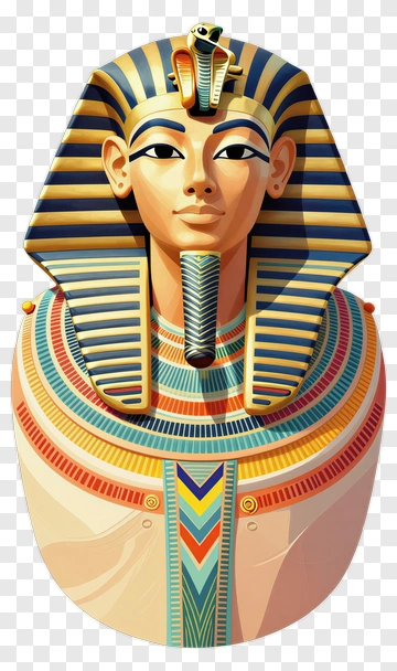 Cartoon Pharaoh Bust With Colorful Headdress PNG