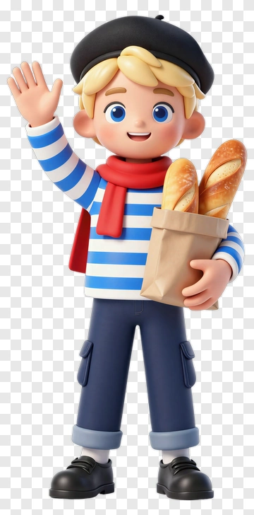 Cartoon Boy Holding Baguettes PNG