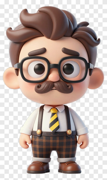 Cartoon Teacher Character With Glasses And Mustache PNG