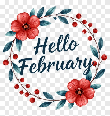 Hello February Floral Wreath PNG