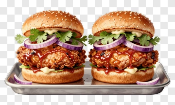 Delicious Fried Chicken Burgers With Onions And Cilantro PNG