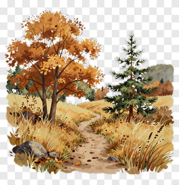 Autumn Forest Path With Trees And Rocks PNG