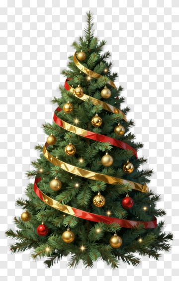 Christmas Tree With Ornaments And Ribbons PNG