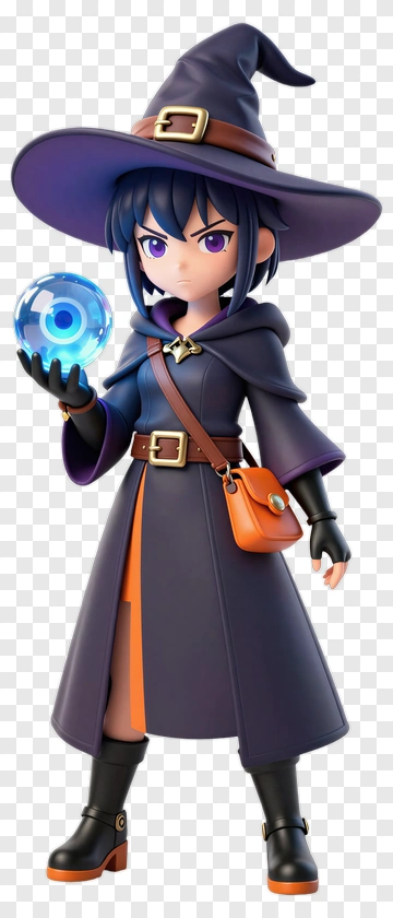 3D Witch Holding A Magic Orb PNG