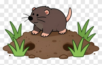 Cartoon Mole On A Dirt Mound PNG