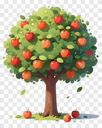 Colorful Apple Tree With Red Apples PNG