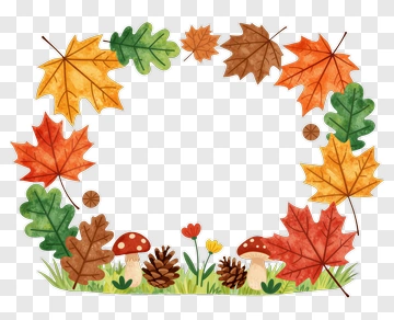 Colorful Autumn Leaves And Mushrooms Frame PNG