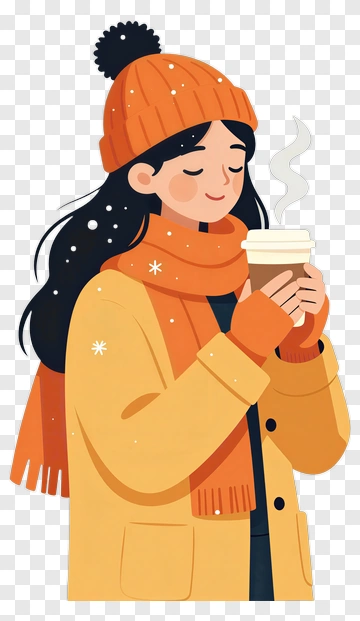 Woman Holding A Hot Drink In Winter Attire PNG