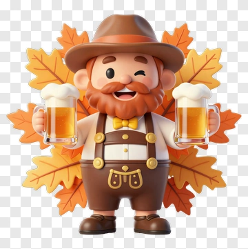 Cartoon Oktoberfest Man Holding Beer Mugs PNG