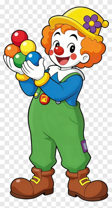 Cartoon Clown Holding Colorful Balls PNG