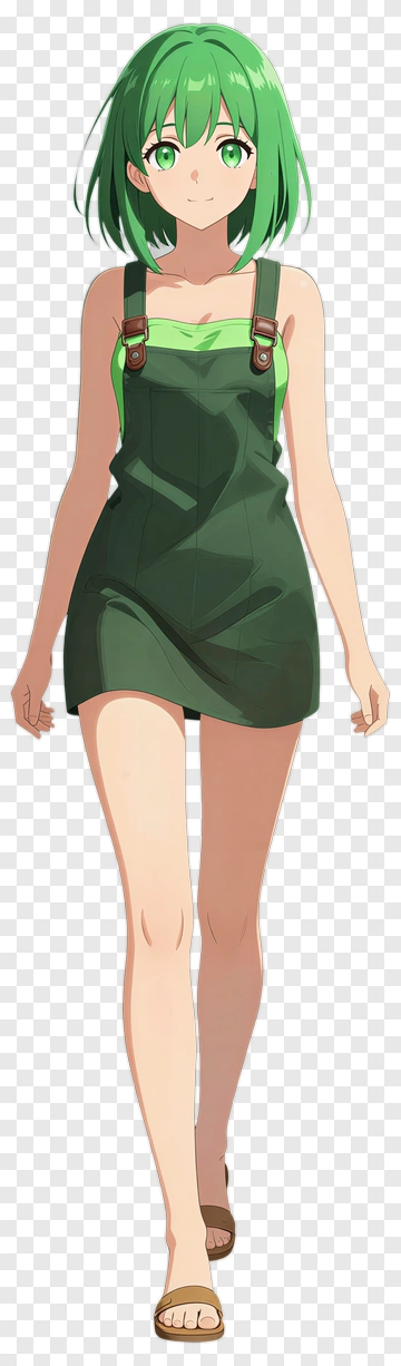 Anime Girl With Green Hair In Green Outfit PNG