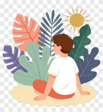 Boy Sitting Among Tropical Plants PNG