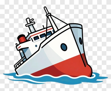Cartoon Fishing Boat On Water PNG